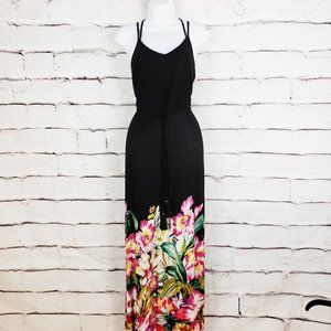 Spense Tropical Black Maxi Dress Size L